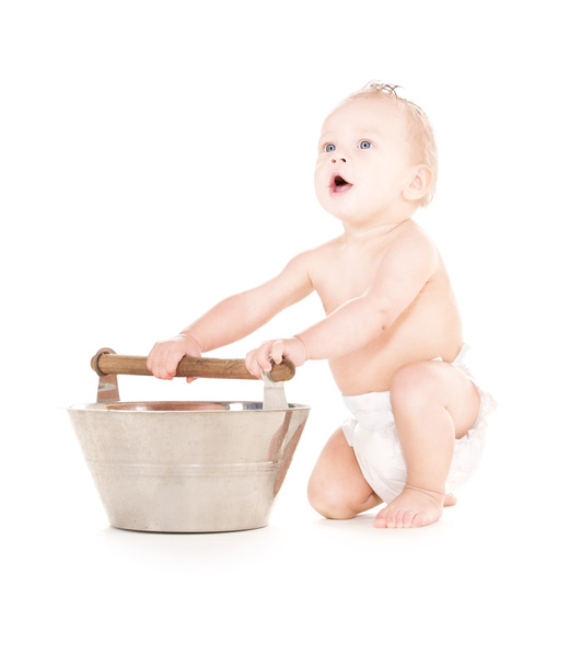 Baby boy with wash-tub - Photo, Image