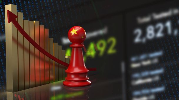 Čínské šachy a graf na obchodním pozadí 3d vykreslování - Fotografie, Obrázek
