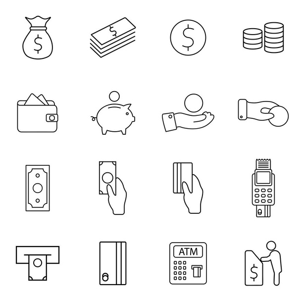 Simple set of money and finance related vector line icons. Suitable for use on web apps, mobile apps and print media. - Вектор,изображение