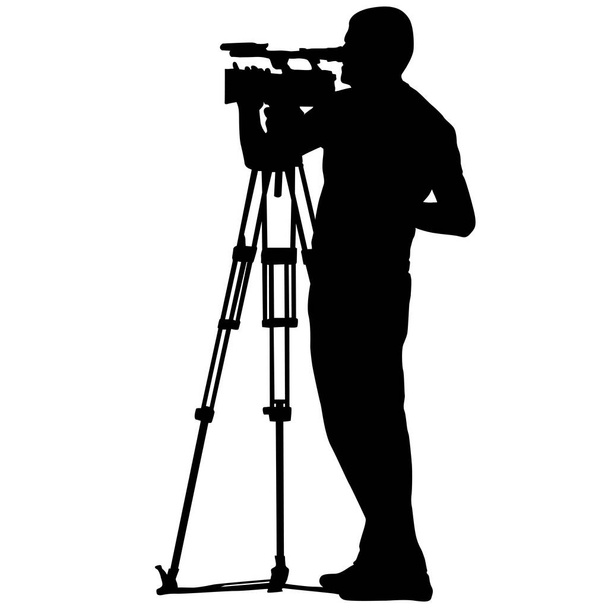Cameraman with video camera. Silhouettes on white background. - Wektor, obraz