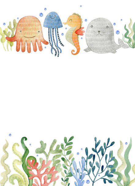 Watercolor sea card. - Foto, imagen