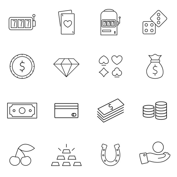 Flat Line Icons For Casino Icons and Game Icons Vector Illustration. Modern outline style icons collection. Perfect vector graphics - Вектор,изображение