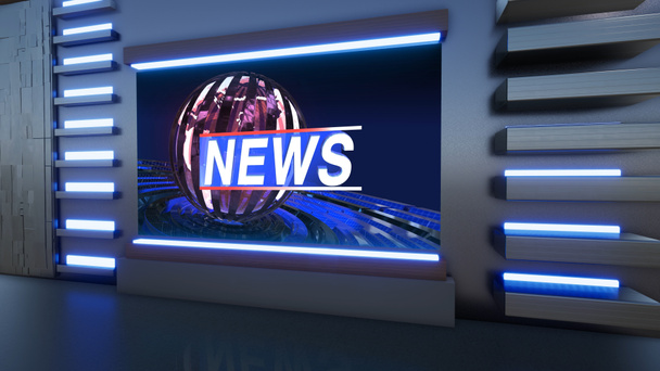 News Studio, Backdrop For TV Shows .TV On Wall.3D Virtual News Studio Background, 3d illustration - Photo, Image