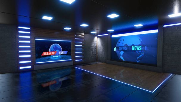 News Studio, sfondo per spettacoli televisivi .TV On Wall.3D Virtual News Studio sfondo, illustrazione 3d - Foto, immagini