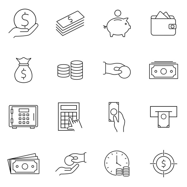 Money Line Icons. Signs and symbol for websites, web design, mobile app on white background - Вектор,изображение