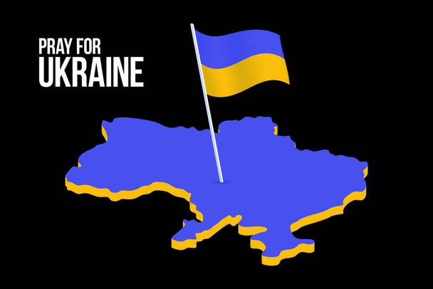 Priez pour l'illustration du concept de l'Ukraine avec le drapeau national, la main et la carte. Drapeau ukrainien prière concept vectoriel illustration. Priez pour la paix Arrêtez la guerre contre l'Ukraine - Vecteur, image