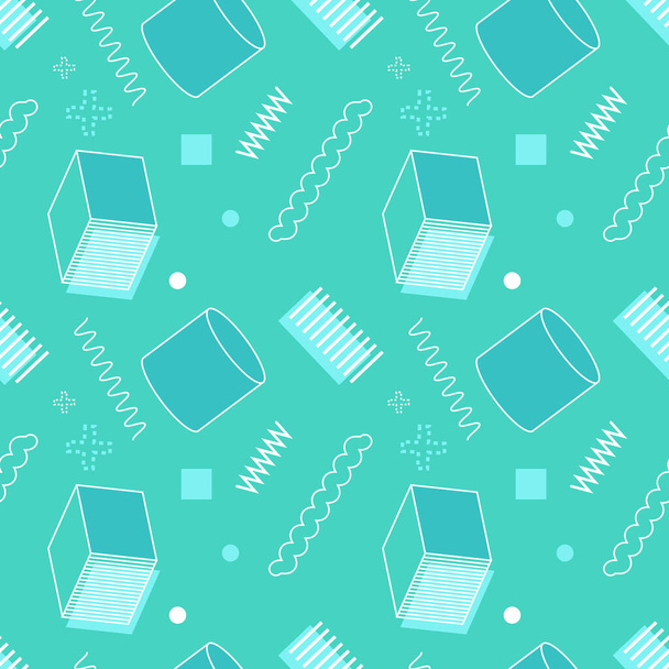 Geometric seamless pattern. Memphis style vector texture for wallpaper, textile, fabric, packaging, scrapbooking. - Vector, Image