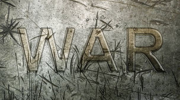 the inscription war on a metal background. - Foto, Imagen