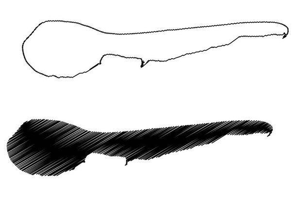 Ameland island (Królestwo Niderlandów, Wyspy Zachodniofryzyjskie) mapa wektor ilustracja, skecz bazgroły To Amelan mapa - Wektor, obraz