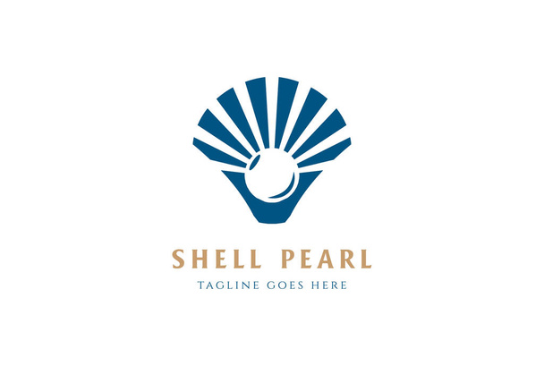 Conchiglia mare minimalista semplice capesante Oyster Cockle Clam Mussel con perla per gioielleria Logo Design Vector - Vettoriali, immagini