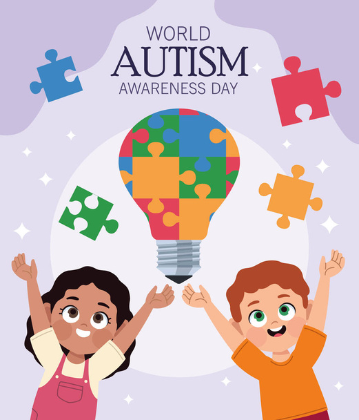 tarjeta del día del autismo mundial - Vector, imagen