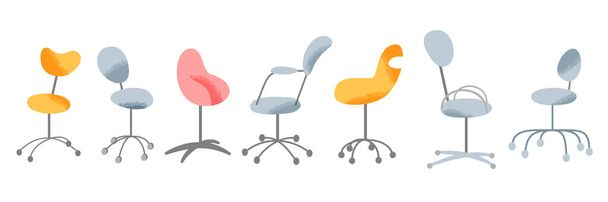 Office chair set, comfortable furniture, back side view of modern rolling armchair - Вектор, зображення