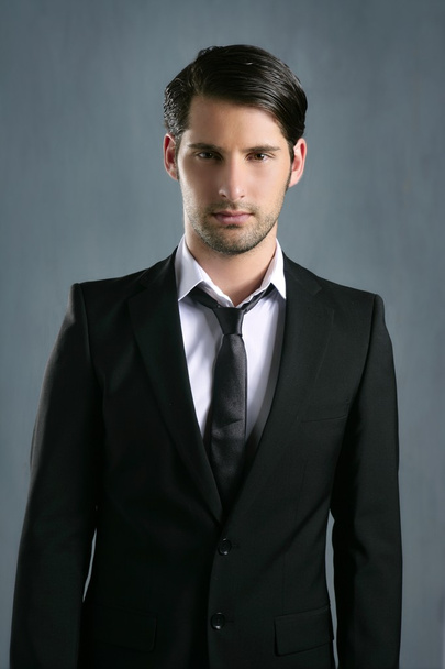 Fashion trendy elegant young black suit man - Foto, imagen