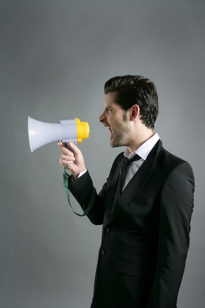 Bullhorn businessman megaphone profile shouting - Foto, Imagen