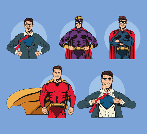 5人のスーパーヒーローが - ベクター画像