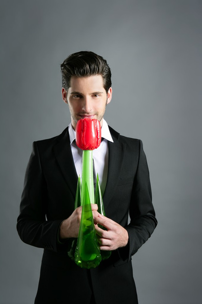 Businessman modern valentine rose flower in hand - Φωτογραφία, εικόνα