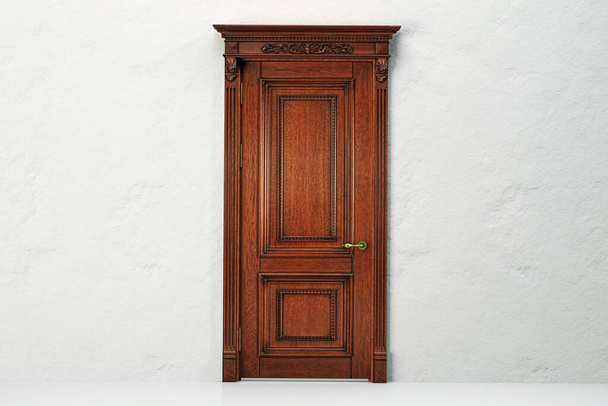 Είσοδος με ελάχιστη αρχιτεκτονική, κλειστή πόρτα σε ουδέτερο φόντο, εννοιολογική, 3d απόδοση, 3d εικονογράφηση - Φωτογραφία, εικόνα