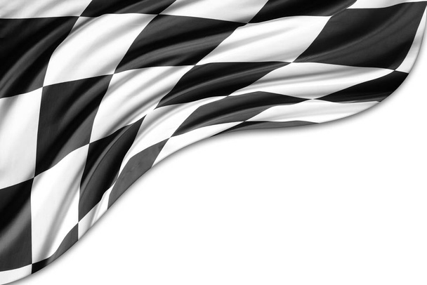 Kockás fekete-fehér autóverseny zászló fehér háttér - Fotó, kép