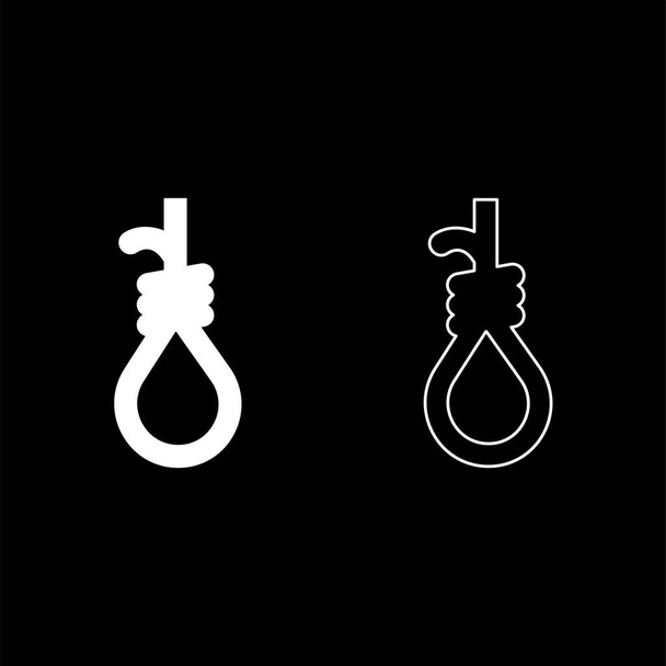 Loop for gallows hangman's loose Corda suicidio linciaggio set icona bianco colore vettore illustrazione immagine semplice riempimento solido contorno linea sottile stile piatto - Vettoriali, immagini