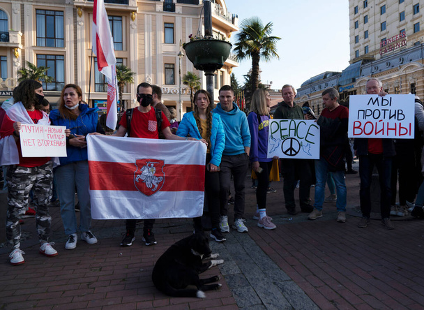 Batumi, Georgië - 24 februari 2022: demonstratie ter ondersteuning van Oekraïne, mensen tegen de oorlog - Foto, afbeelding