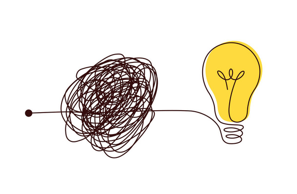 Complex scribble lines knot simplified into light bulb. - Vektor, obrázek