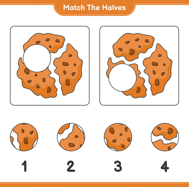 Match the halves. Match halves of Cookie. Educational children game, printable worksheet, vector illustration - Vector, Image