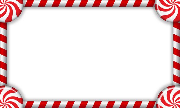 Прямоугольная рамка конфеты с красно-белой полосатой леденцовой узором. Векторная иллюстрация - Вектор,изображение