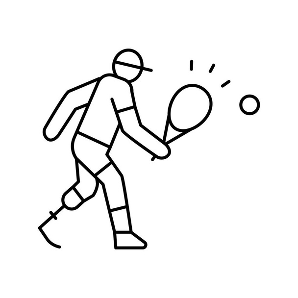 tenisz játék mozgássérült sportoló vonal ikon vektor illusztráció - Vektor, kép