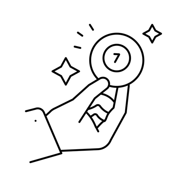 рука держит лотерейный мяч с выигрышной иконкой на векторной иллюстрации - Вектор,изображение