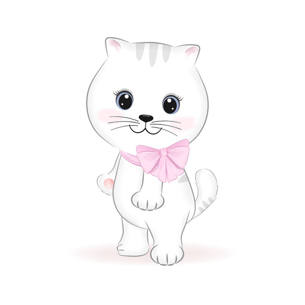 Χαριτωμένο μικρό λευκό γάτα, ζώων εικονογράφηση κινουμένων σχεδίων - Διάνυσμα, εικόνα