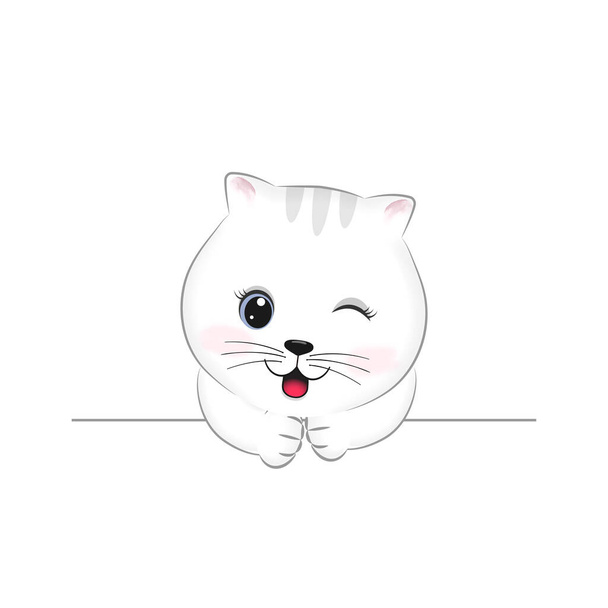 Roztomilá malá bílá kočka kreslené ilustrace - Vektor, obrázek