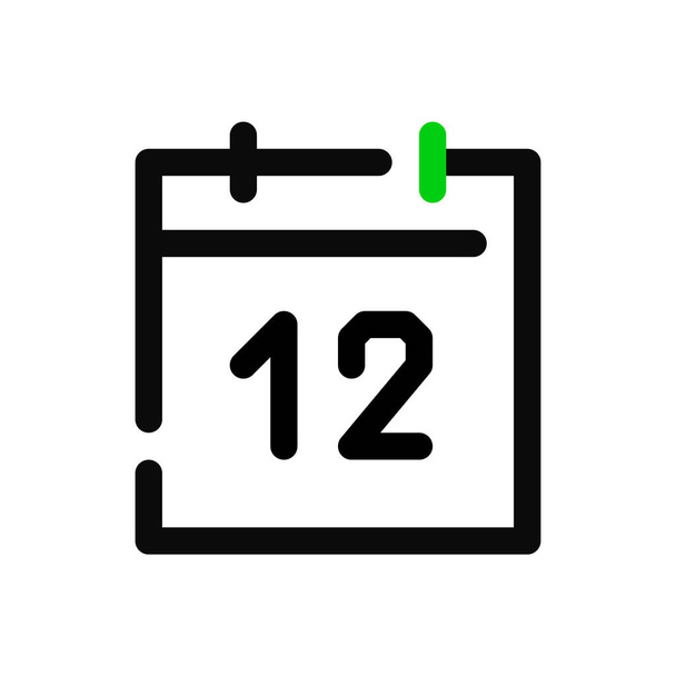Icono de calendario de arte de línea simple con figura 12. Pixel perfecto, icono de carrera editable - Vector, Imagen