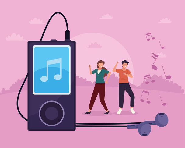 couple dancing with mp3 - Vector, Image