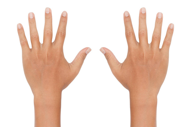 χέρι που δείχνει τα δέκα δάχτυλα που απομονώνονται σε λευκό φόντο - Φωτογραφία, εικόνα