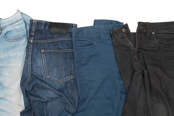 colección jeans aislados sobre fondo blanco - camino de recorte - Foto, Imagen