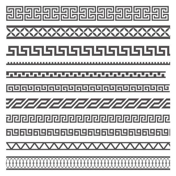 Greek style seamless frames. Geometric border set. Vector ornament pattern. Mediterranean decor elements. - Vector, Image