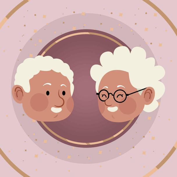 ηλικιωμένα κεφάλια ζευγαριών στο πλαίσιο - Διάνυσμα, εικόνα