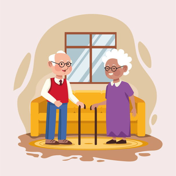 vieux couple avec canapé - Vecteur, image