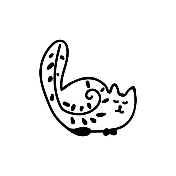Vector eenvoudige zwarte lijn kat illustratie voor Pasen hand getekend. Enkele lente vakantie dier foto in doodle stijl. Ontwerp voor stickers, social media, kaarten, verpakkingen, drukwerk. - Vector, afbeelding