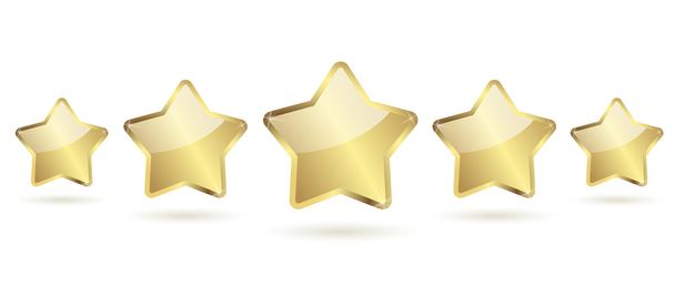 5 estrelas douradas com sombra em uma linha
 - Vetor, Imagem