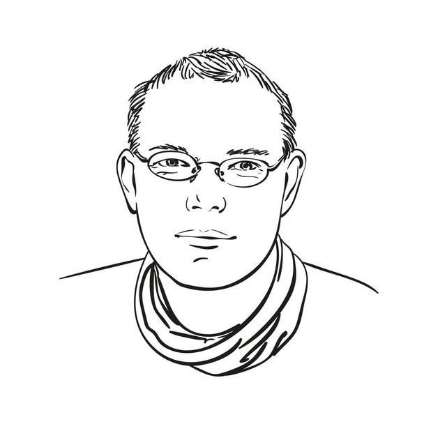 Young man in glasses hand drawn isolated, Vector sketch line art illustration - Vektori, kuva