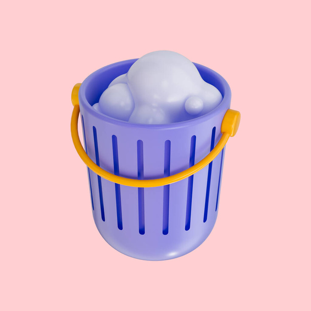 realistic glossy cartoon look water bucket icon 3d render concept for clean wash and using symbol - Photo, Image
