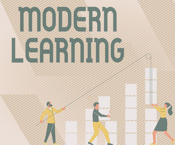 Leyenda conceptual Modern Learning. Palabra para una configuración flexible y ágil Entornos de aprendizaje innovadores Ilustración de socios Construyendo nuevas ideas maravillosas para la mejora de habilidades. - Foto, imagen