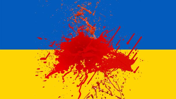 Illustration, War Russia with Ukraine, Ukrainian flag in blood, concept of peace - Photo, Image