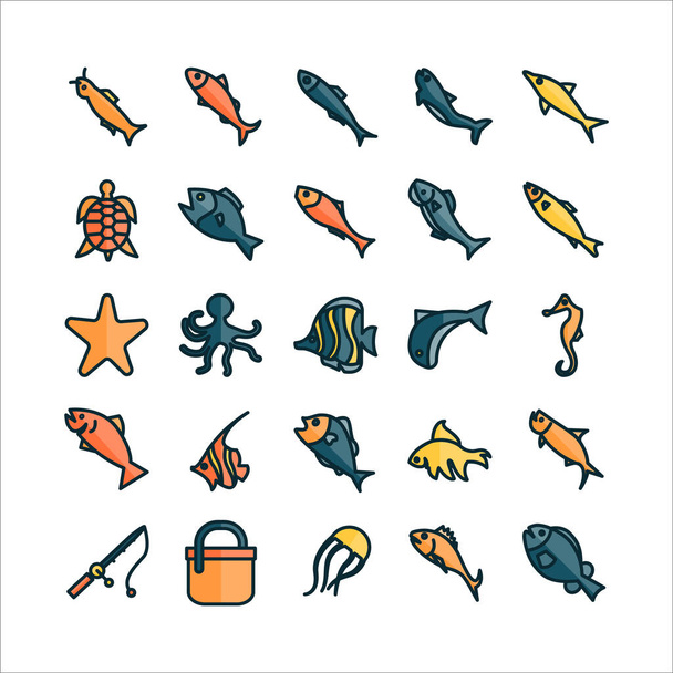 Fish icon set vector flat line for website, mobile app, presentation, social media. Suitable for user interface and user experience. - Vecteur, image