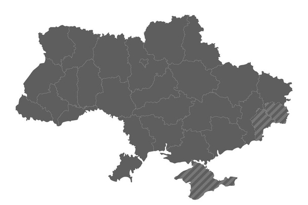 Blanco kaart van Oekraïne met regio 's, administratieve afdelingen en gebieden die door Rusland worden opgeëist. Bewerkbare en duidelijk gelabelde lagen. - Vector, afbeelding