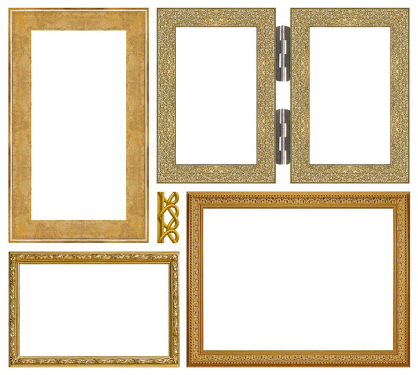 Набор золотых рам для картин, зеркал или фотографий на белом фоне - Фото, изображение