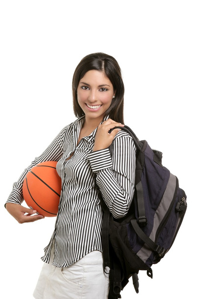 Attractive student with bag and basketball ball - Fotoğraf, Görsel