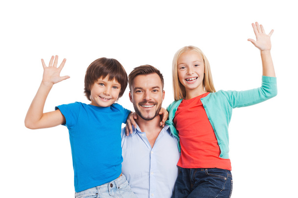 glücklicher Vater mit zwei fröhlichen Kindern - Foto, Bild