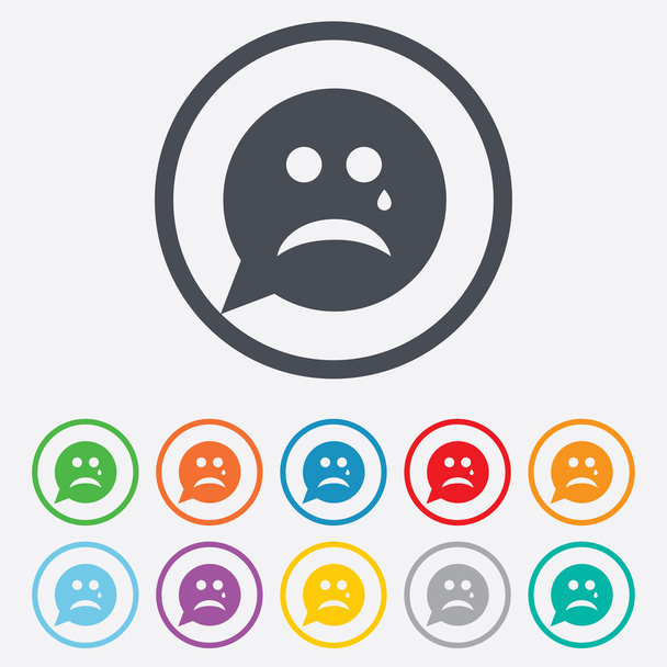 Sad face with tear sign icon. Crying symbol. - Vector, Imagen